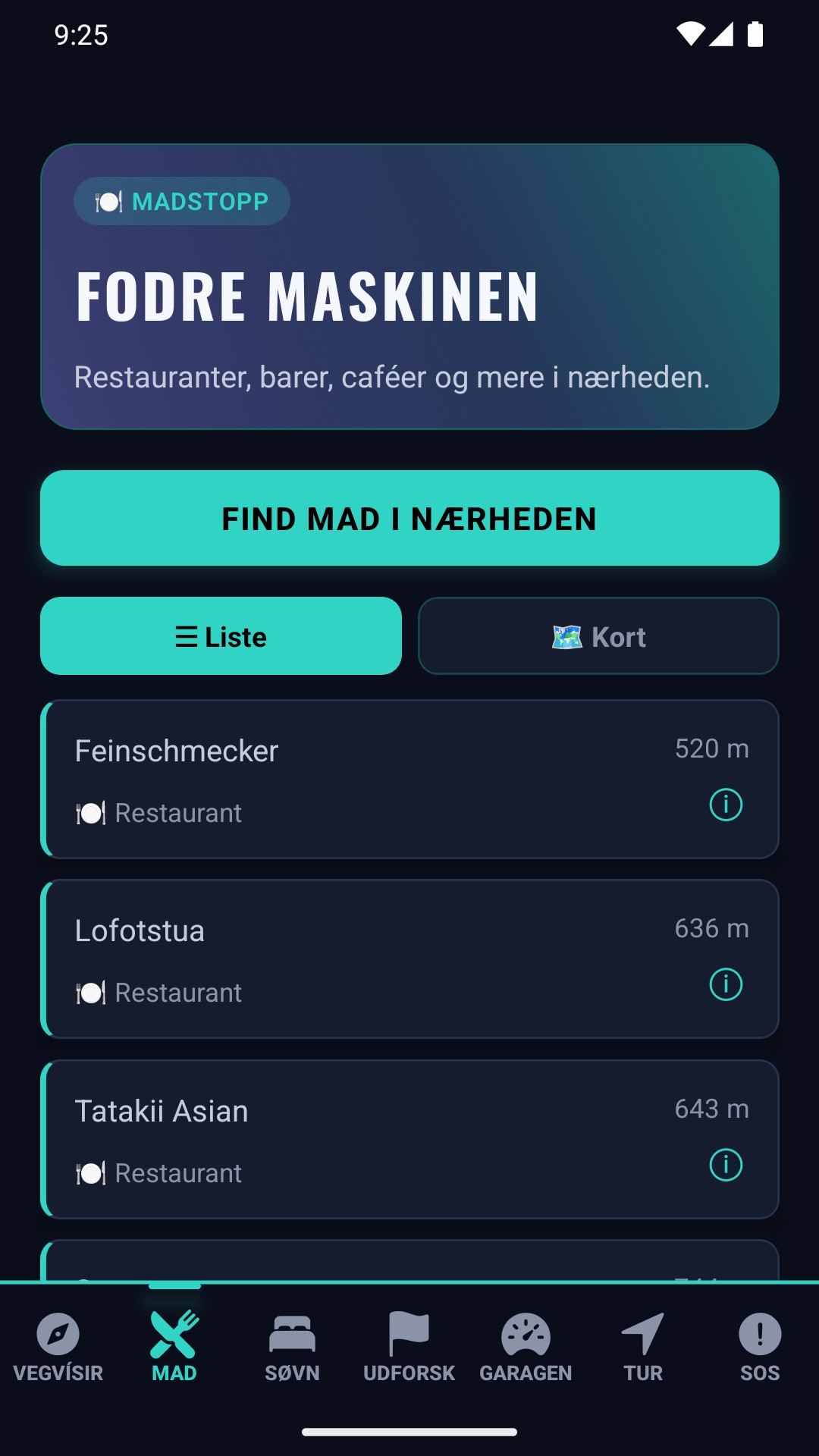 Madstop-skærm — restauranter, barer og caféer i nærheden